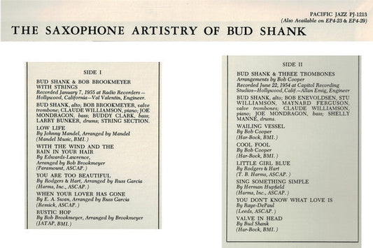 Bud Shank - Strings & Trombones (The Saxophone Artistry Of Bud Shank) (Vinyl, LP, Album, Reissue, Mono) Very Good Plus (VG+) / Very Good Plus (VG+)