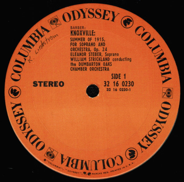 Samuel Barber - Knoxville "Summer Of 1915" / Hermit Songs (Vinyl, LP, Compilation, Stereo) Very Good (VG) / Very Good (VG)