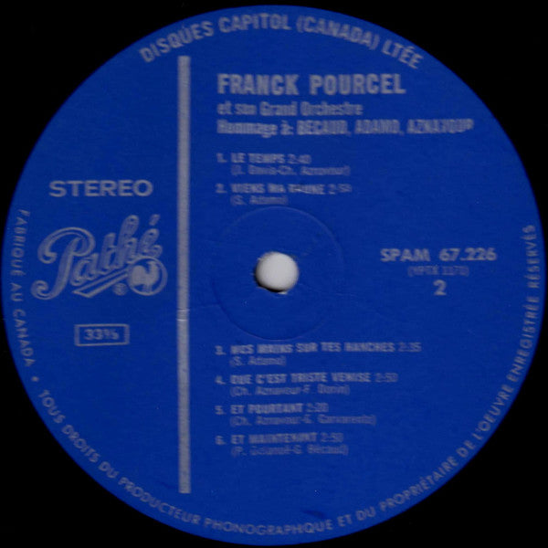 Franck Pourcel Et Son Grand Orchestre - Hommage A: Becaud, Adamo, Aznavour (Vinyl, LP, Stereo) Very Good Plus (VG+) / Very Good (VG)