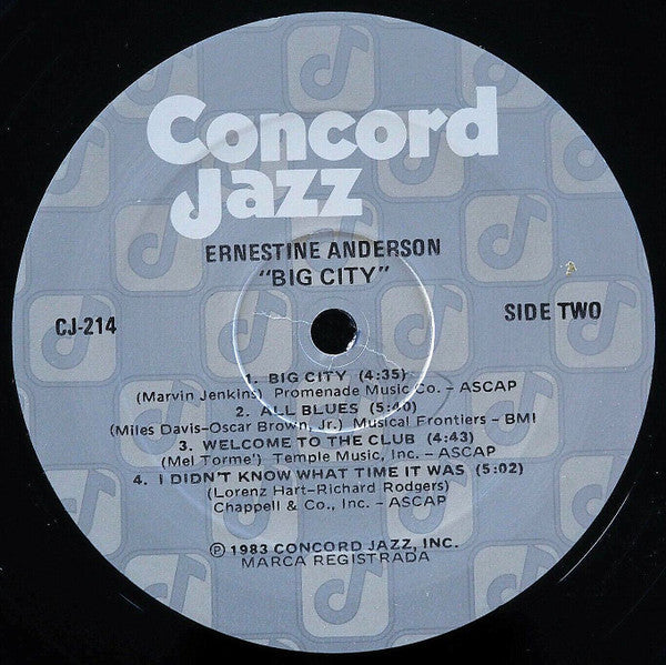 Ernestine Anderson - Big City (Vinyl, LP) Very Good Plus (VG+) / Very Good (VG)