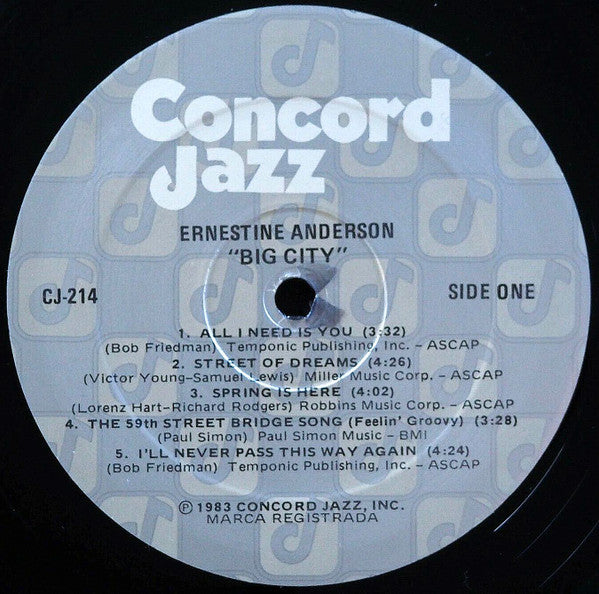 Ernestine Anderson - Big City (Vinyl, LP) Very Good Plus (VG+) / Very Good (VG)