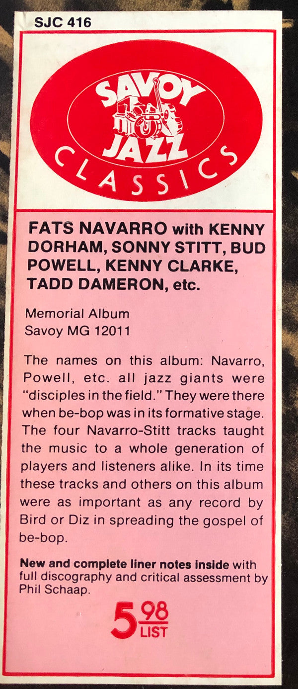 Fats Navarro - Fats Bud-Klook-Sonny-Kinney (Memorial Album Number One) (Vinyl, LP, Album, Reissue, Remastered, Mono) Very Good Plus (VG+) / Very Good Plus (VG+)