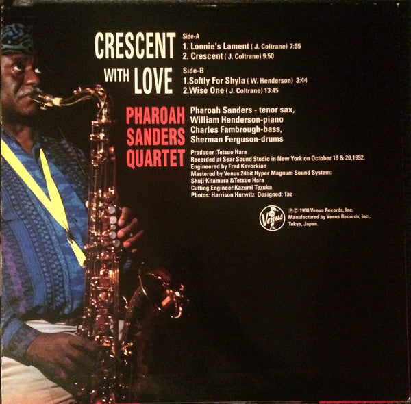 Pharoah Sanders Quartet - Crescent With Love (Vinyl, LP, Album, Stereo) Very Good Plus (VG+) / Near Mint (NM or M-)