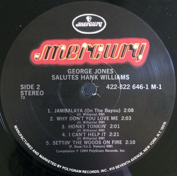 George Jones (2) - George Jones Salutes Hank Williams (Vinyl, LP, Album, Reissue, Stereo) Very Good (VG) / Very Good Plus (VG+)