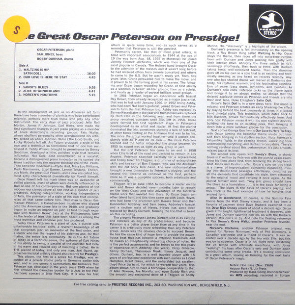Oscar Peterson - The Great Oscar Peterson On Prestige! (Vinyl, LP, Album, Stereo) Very Good (VG) / Very Good (VG)
