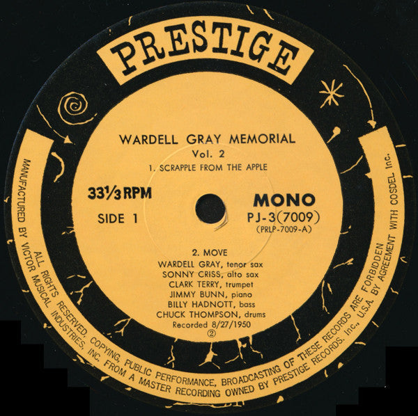 Wardell Gray - Memorial Volume Two (Vinyl, LP, Album, Mono, Reissue, Remastered) Very Good (VG) / Very Good (VG)