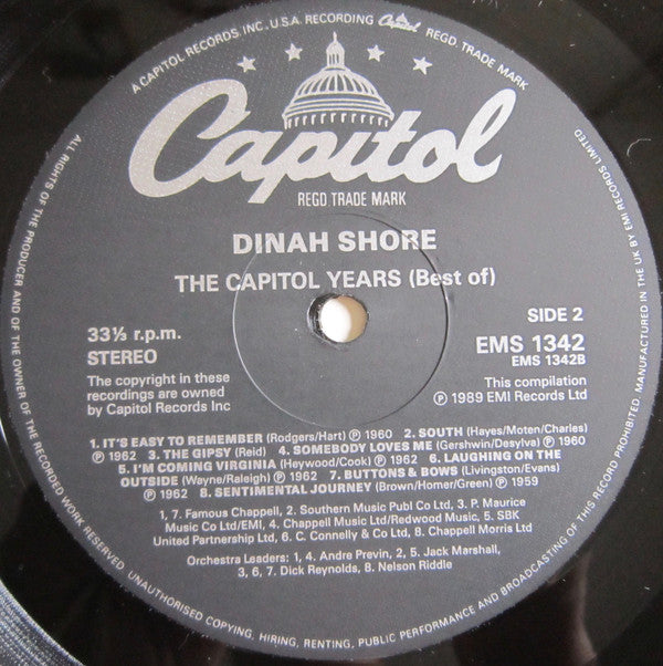 Dinah Shore - The Capitol Years (Best Of) (Vinyl, LP, Compilation) Very Good (VG) / Very Good Plus (VG+)