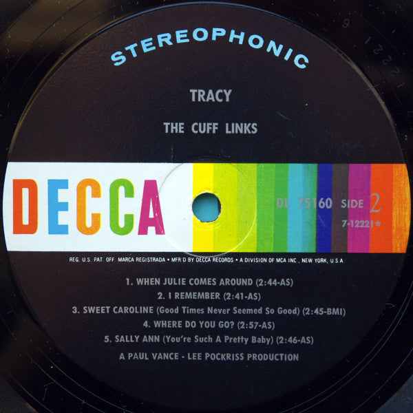 The Cuff Links - Tracy (Vinyl, LP, Album) Very Good (VG) / Very Good (VG)