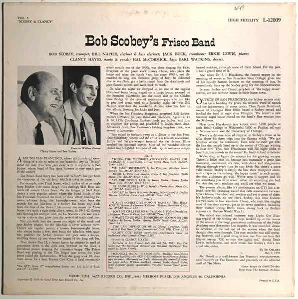 Bob Scobey's Frisco Band - Scobey And Clancy: Bob Scobey's Frisco Band, Vol. 5 (Vinyl, LP, Album) Very Good (VG) / Good Plus (G+)