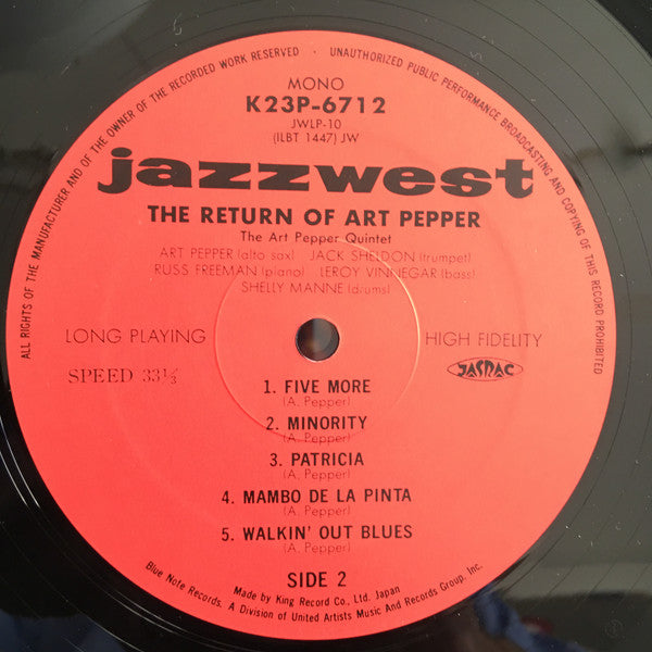 Art Pepper - The Return Of Art Pepper (Vinyl, LP, Album, Reissue, Mono) Near Mint (NM or M-) / Very Good Plus (VG+)