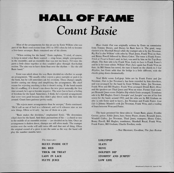 Count Basie - Hall Of Fame (Vinyl, LP, Album, Mono) Very Good Plus (VG+) / Very Good Plus (VG+)
