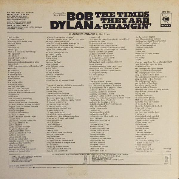 Bob Dylan - The Times They Are A-Changin' (Vinyl, LP, Album, Reissue) Very Good Plus (VG+) / Very Good Plus (VG+)