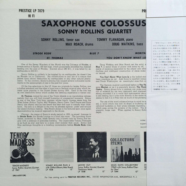Sonny Rollins - Saxophone Colossus (Vinyl, LP, Album, Reissue, Mono)