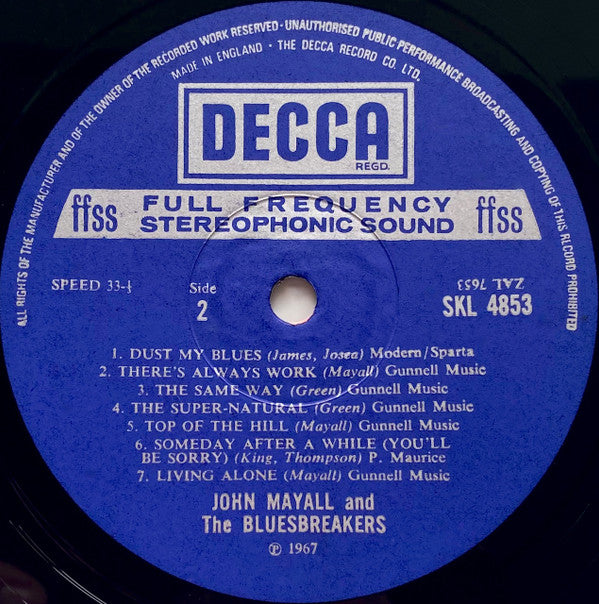 John Mayall & The Bluesbreakers - A Hard Road (Vinyl, LP, Album, Repress, Stereo) Very Good Plus (VG+) / Good Plus (G+)