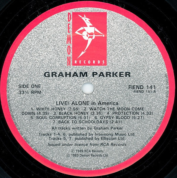 Graham Parker - Live! Alone In America (Vinyl, LP, Album) Near Mint (NM or M-) / Very Good Plus (VG+)