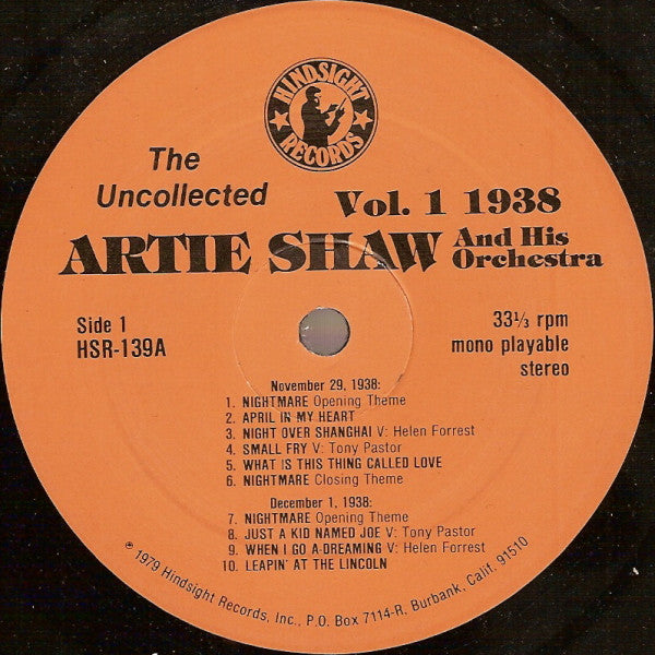 Artie Shaw And His Orchestra - The Uncollected Artie Shaw, Vol. 1, 1938 (Vinyl, LP, Album, Mono) Very Good Plus (VG+) / Very Good Plus (VG+)