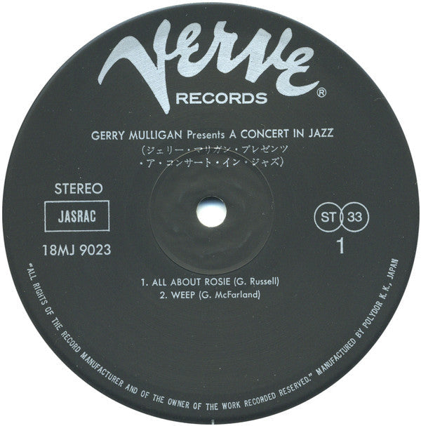 Gerry Mulligan & The Concert Jazz Band - Gerry Mulligan Presents A Concert In Jazz (Vinyl, LP, Album, Limited Edition, Reissue, Stereo) Very Good Plus (VG+) / Very Good Plus (VG+)
