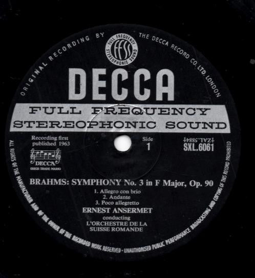 Johannes Brahms - Third Symphony (Vinyl, LP, Album, Stereo) Very Good Plus (VG+) / Very Good (VG)