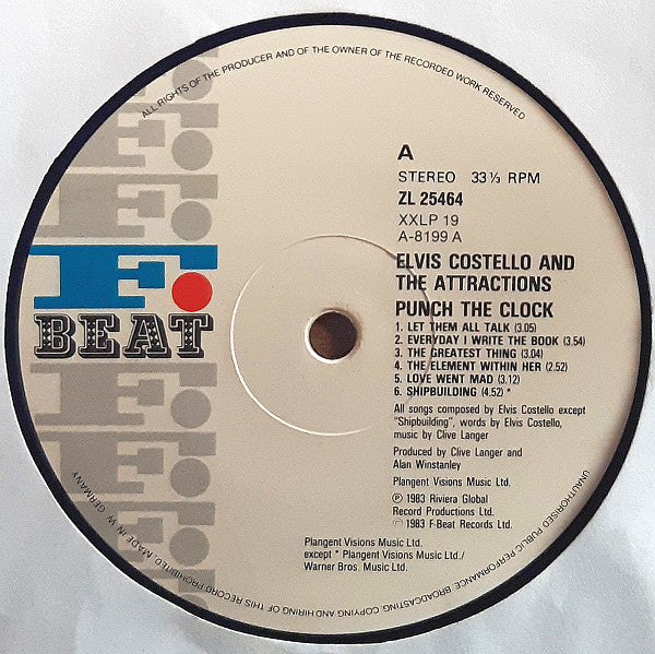Elvis Costello & The Attractions - Punch The Clock (Vinyl, LP, Album) Very Good Plus (VG+) / Very Good (VG)