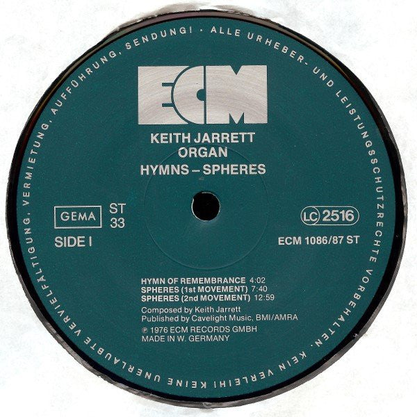 Keith Jarrett - Hymns Spheres (2xVinyl, LP, Album, Reissue, Stereo) Very Good (VG) / Very Good Plus (VG+)