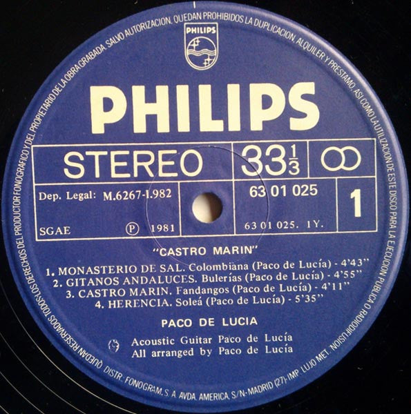 Paco De Lucía - Castro Marin (Vinyl, LP, Album) Very Good (VG) / Very Good (VG)