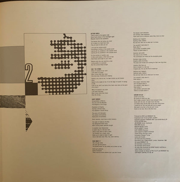 Midnight Oil - 10, 9, 8, 7, 6, 5, 4, 3, 2, 1 (Vinyl, LP, Album, Stereo) Very Good (VG) / Very Good Plus (VG+)