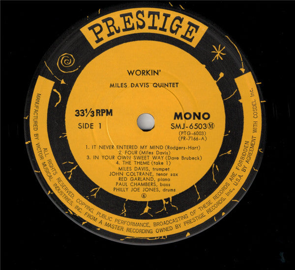 The Miles Davis Quintet - Workin' With The Miles Davis Quintet (Vinyl, LP, Album, Mono, Reissue) Very Good Plus (VG+) / Very Good (VG)