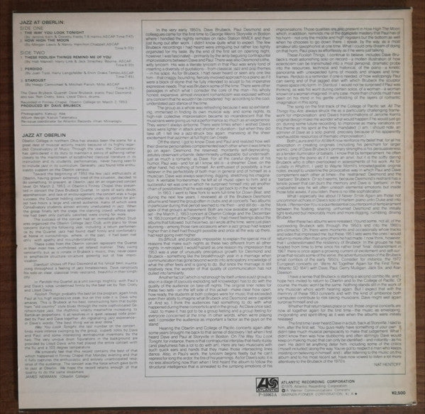 The Dave Brubeck Quartet - Jazz At Oberlin (Vinyl, LP, Album, Reissue) Very Good (VG) / Good Plus (G+)