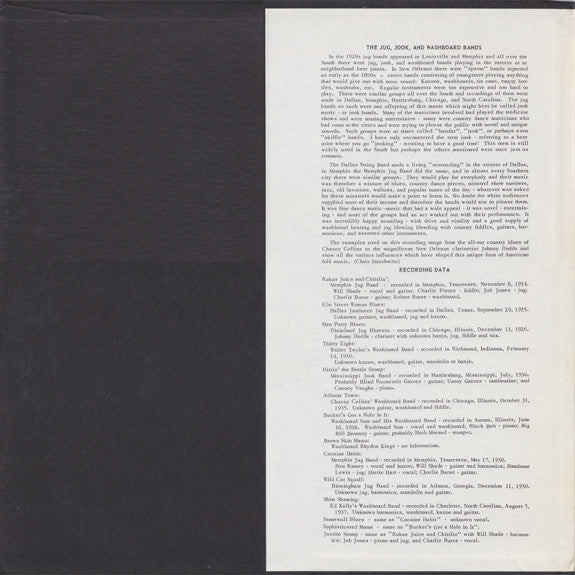 Various - Blues Classics By The Jug, Jook And Washboard Bands (Vinyl, LP, Compilation) Very Good (VG) / Very Good (VG)