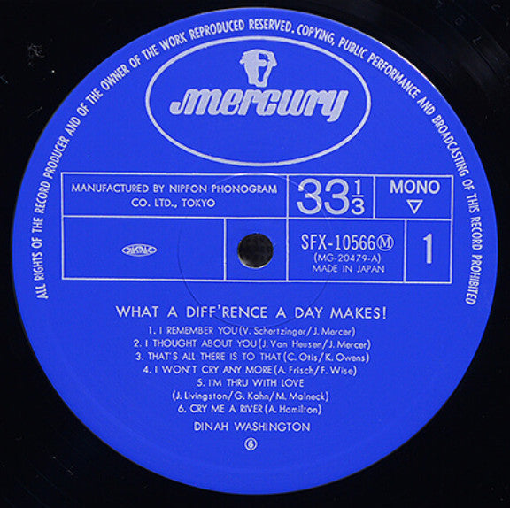 Dinah Washington - What A Diff'rence A Day Makes! (Vinyl, LP, Album, Reissue, Mono) Very Good Plus (VG+) / Very Good Plus (VG+)