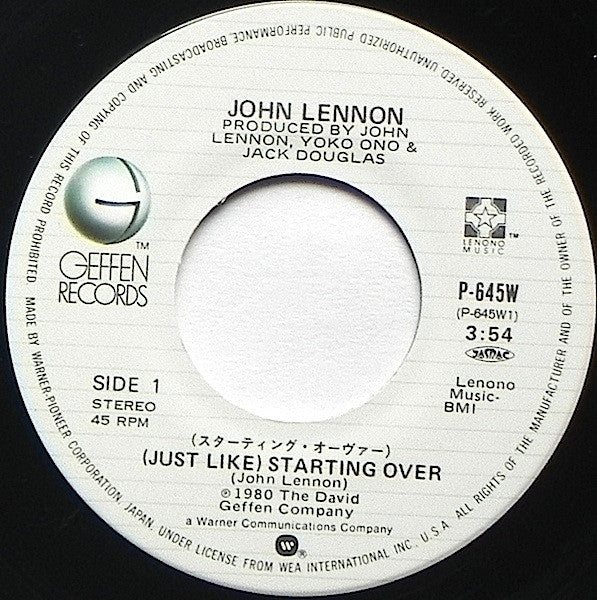 John Lennon - (Just Like) Starting Over (Vinyl, 7", Single) Very Good Plus (VG+) / Good Plus (G+)