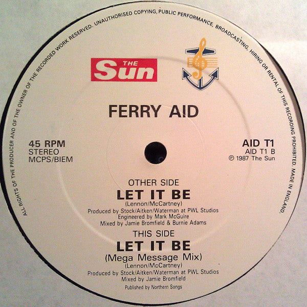 Ferry Aid - Let It Be (Vinyl, 12", 45 RPM, Single) Very Good (VG) / Very Good (VG)