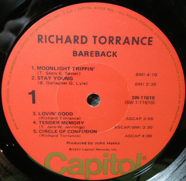 Richard Torrance - Bareback (Vinyl, LP, Album) Very Good (VG) / Very Good Plus (VG+)