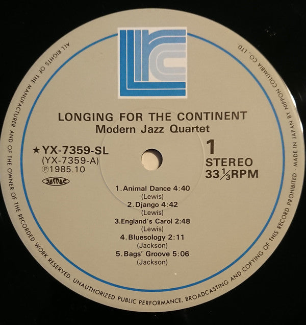 The Modern Jazz Quartet - Longing For The Continent (Vinyl, LP, Album, Reissue) Very Good (VG) / Very Good (VG)