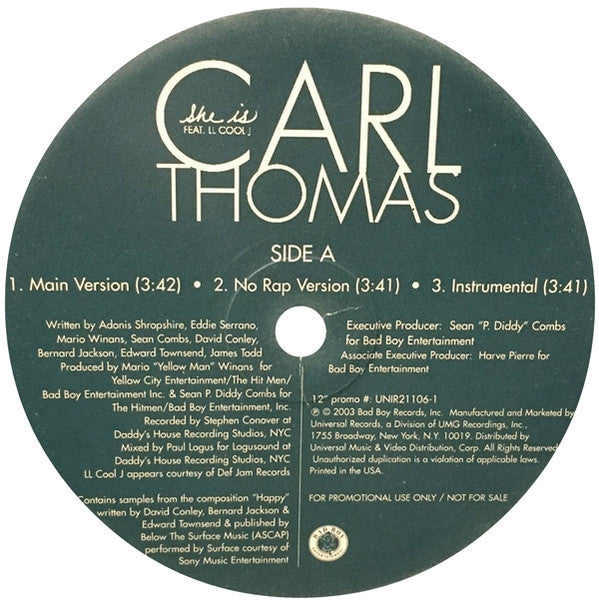Carl Thomas - She Is (Vinyl, 12", Promo) Very Good Plus (VG+) / Very Good Plus (VG+)