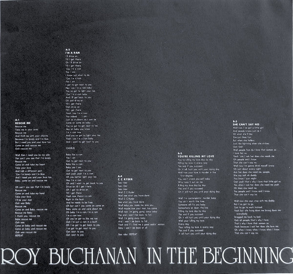 Roy Buchanan - In The Beginning (Vinyl, LP, Album, Stereo) Very Good Plus (VG+) / Very Good Plus (VG+)