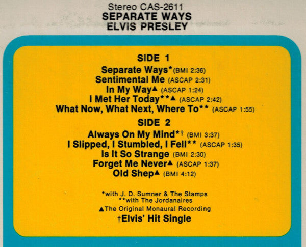 Elvis Presley - Separate Ways (Vinyl, LP, Compilation, Reissue) Good Plus (G+) / Very Good (VG)