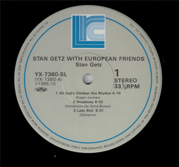 Stan Getz - With European Friends (Vinyl, LP, Compilation) Very Good Plus (VG+) / Very Good Plus (VG+)