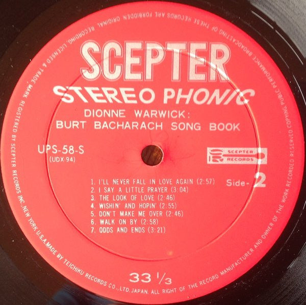 Dionne Warwick - Burt Bacharach Song Book = バート・バカラックを歌う (Vinyl, LP...