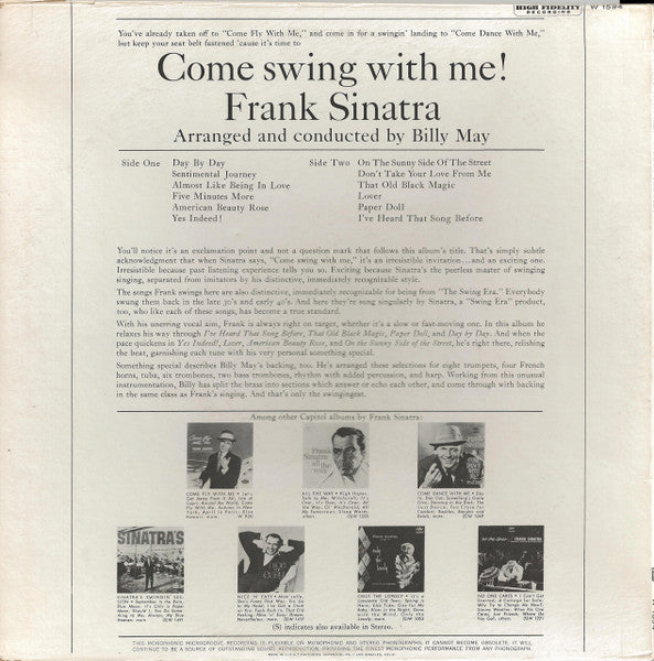 Frank Sinatra - Come Swing With Me! (Vinyl, LP, Album, Mono) Good Plus (G+) / Very Good (VG)