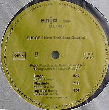 New York Jazz Quartet - Surge (Vinyl, LP, Album) Very Good Plus (VG+) / Very Good Plus (VG+)