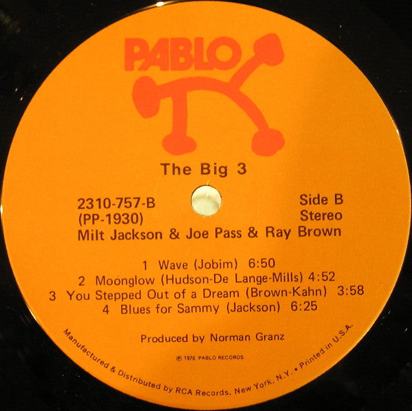 Milt Jackson - The Big 3 (Vinyl, LP, Album, Stereo) Good Plus (G+) / Good (G)