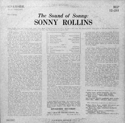 Sonny Rollins - The Sound Of Sonny (Vinyl, LP, Album, Reissue, Mono) Very Good Plus (VG+) / Good Plus (G+)