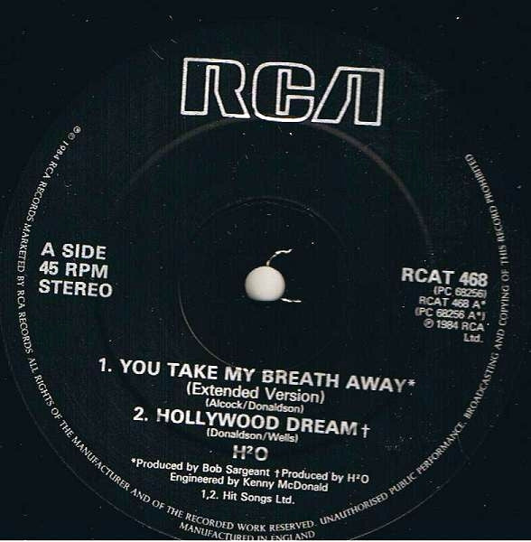 H2O (8) - You Take My Breath Away (Vinyl, 12", 45 RPM, Single) Very Good (VG) / Very Good Plus (VG+)