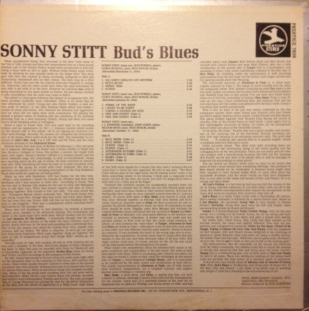 Sonny Stitt - Bud's Blues (Vinyl, LP, Album, Reissue, Remastered) Very Good Plus (VG+) / Very Good (VG)