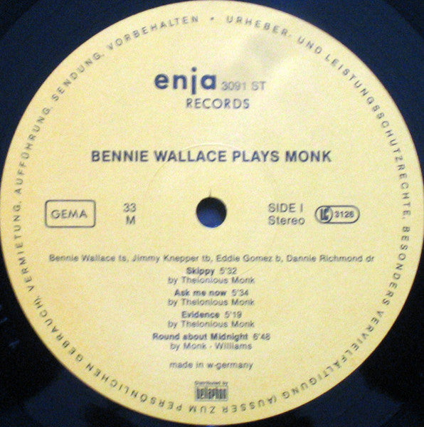 Bennie Wallace - Bennie Wallace Plays Monk (Vinyl, LP, Album) Very Good Plus (VG+) / Very Good Plus (VG+)