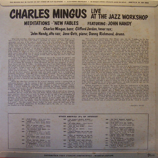 Charles Mingus - Right Now: Live At The Jazz Workshop (Vinyl, LP, Album, Reissue, Stereo) Very Good Plus (VG+) / Very Good Plus (VG+)