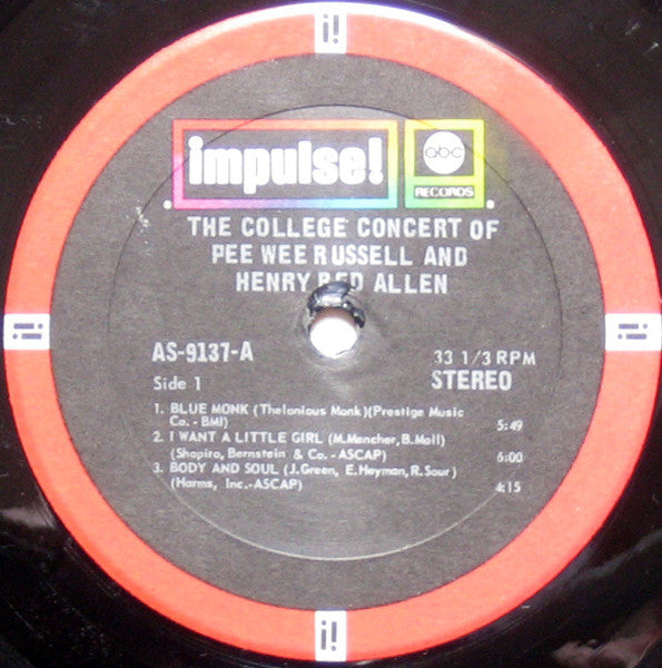 Pee Wee Russell - The College Concert Of Pee Wee Russell And Henry Red Allen (Vinyl, LP, Album, Repress, Stereo) Very Good Plus (VG+) / Good Plus (G+)