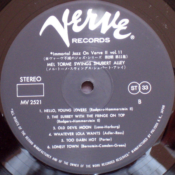 Mel Tormé - Swings Shubert Alley (Vinyl, LP, Album, Reissue, Stereo) Very Good Plus (VG+) / Very Good Plus (VG+)