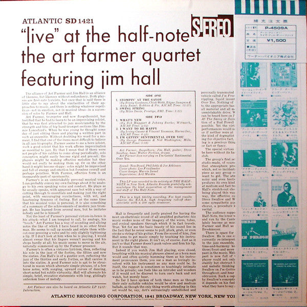 Art Farmer Quartet - "Live" At The Half-Note (Vinyl, LP, Album, Ste...